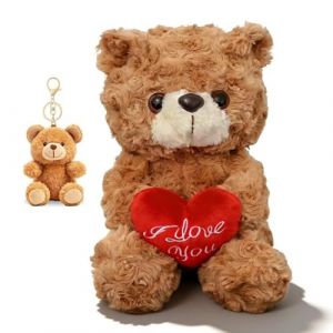 JhavexToy Ours en Peluche Brun Flou avec C&oelig;ur Rouge I Love You & Porte-cl&eacute;s Mini Ours &ndash; Mat&eacute;riau Doux (20cm), Cadeau Affectueux pour Amie, M&egrave;re, Anniversaire & Saint-Valentin (WanZaiXianGangYuJianZhuYouXianGongSi, neuf)