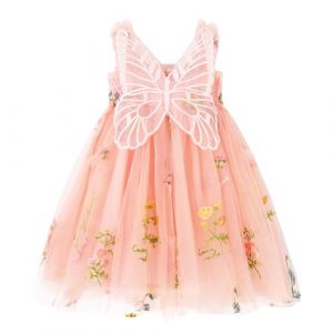 Miipat Robe Bébé Fille Tulle Papillon Jeune Enfant Fille sans Manches Brodé Fleur Princesse Robe Fête de Mariage Robes d'anniversaire pour Filles Orange Rose 100 2-3 Ans (Miipat, neuf)