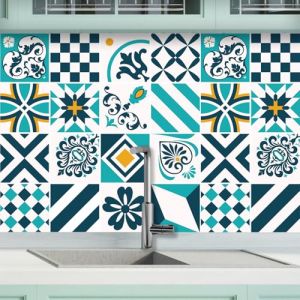 AREDE 32 x Feuilles Mural Stickers Carrelage 2D Imperm&eacute;ables Carreau de Ciment Adhesif, Autocollants Carreaux Dosseret pour Cuisine, Salle de Bain la D&eacute;coration &agrave; la Maison / 15 x 15 cm / T1051 (AREDE HOME DECOR, neuf)