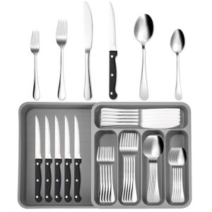 Xespis Couverts de Table 6 Personnes, M&eacute;nag&egrave;re 36 Pi&egrave;ces en Acier Inoxydable, avec Couteau Fourchette Cuill&egrave;re et Range Couverts, Polis et Lavables au Lave-Vaisselle, pour Maison, F&ecirc;te, Restaurant (VASILCA MOCHO S.R.L., neuf)