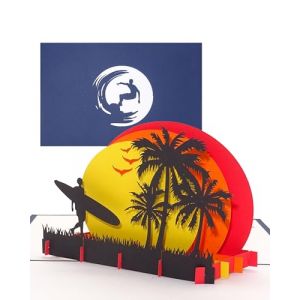 Carte pop-up &laquo; Surfer Sunset Beach &raquo; - Carte d'anniversaire 3D - Carte d'invitation pour les vacances, bon de voyage pour surf, Floride comme cadeau, emballage cadeau et invitation &agrave; un cours de surf (Cologne Cards | Pop-Up Karten, neuf)