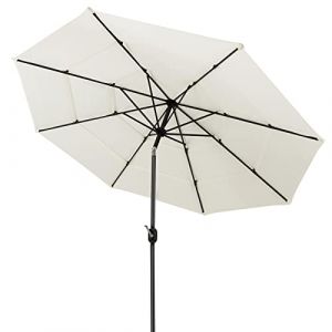 GOPLUS Parasol de Jardin Exterieur à 3 Niveaux, avec Évents Doubles, 3M Parasol Inclinable avec Poteau en Métal et 8 Baleines Solides, Grand Parasol pour Jardin, Plage, Base Non Incluse (Beige) (Augenstern24, neuf)
