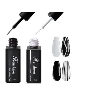 2pcs vernis à ongles gel vernis noir + blanc avec brosse à ongles, fil à ongles, gel paint, peinture au néon, peinture au gel, Nail Art Design, vernis à ongles Gel UV LED (Frenshion, neuf)