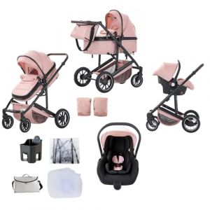 Lnhcrbs Poussette 3 en 1,Rose-Ensemble Poussette Et Siège Auto, Poussette Bebe Confort Avec Poignée Réglable,Panier de Couchage Et Nacelle Avec Couvre-Pieds,Coussinets en Coton Plus Épais,0-4 (Lnhcrbs, neuf)