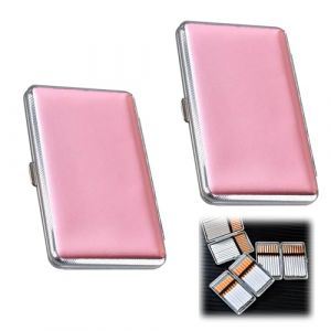 LONGHAO 2 pcs Étui à Cigarettes,Boite a Cigarette Slim,Étui à Cigarettes en Cuir en Métal,Boîte à Cigarette Métal pour Femme,Tenir 20 Bâtonnets Cigarettes,Pour Femmes Hommes (Rose) (Anpaeony, neuf)