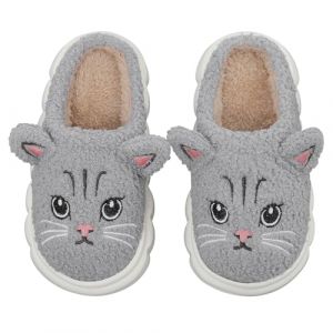 Cheerful Mario Hiver Chaussons Fille Enfant Chat Chaud Peluche Pantoufle avec Forme M&eacute;moire Sole Gris 28 EU (Minga, neuf)