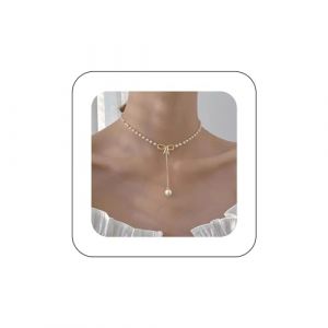 Yienate Boho Perle Y Collier Or Arc Perle Collier Ras Du Cou Cha&icirc;ne Gland Perle Pendentif Strass Collier Sexy Perle Charms Minimaliste Perle Collier Bijoux pour Femmes Filles (Yienate, neuf)