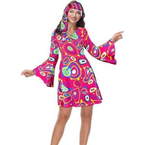 Jutrisujo Deguisement Disco Femme Déguisement Annee 80 Femme 60, 70, 90 Costume Remme Robe Vetement Halloween Hippie Carnaval Grande Taille Rose Rouge S (jutrisujo Unique, neuf)