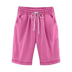 2025 Bermuda Femme Été en Lin Ou Coton Shorts et Bermudas Habillé Femmes Grande Taille Élastique avec Poches Confortable Ample Mode Casual Imprimé Short Sport Jogging Pantalons Court Pas Cher (⭐⭐⭐⭐⭐AEGJEGVD⭐⭐⭐⭐⭐, neuf)