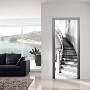 Stickers 3D Porte Poster Escalier Noir Et Blanc Cr&eacute;atif Cr&eacute;atif Papier Peint Porte Trompe L'Oeil Pour Salon Chambre D&eacute;coration De La Maison Stickers Muraux Imperm&eacute;able Stickers Amovibles 77X200Cm (Djanzhejieng, neuf)