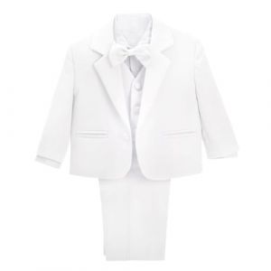 Lito Angels Costume Mariage Ceremonie Enfant Garcon, Ensemble 5 Pieces (Blazer, Gilet, Chemise, Noeud Papillon et Pantalon), Taille 6-7 ans (étiquette en tissu 07), Blanc 057 (Lito Angels FR, neuf)