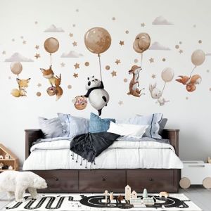 Decotia Grands stickers muraux animaux sur ballons beige stickers muraux panda cerf renard lapin décoration murale fille garçon anniversaire fête prénatale cadeau (DECOTIA, neuf)