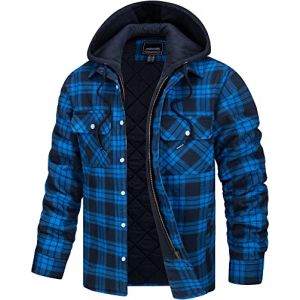 TACVASEN Chemise de B&ucirc;cheron pour Homme Veste a Capuche Veste a Carreaux Veste a Carreaux Vestes D'Ext&eacute;rieur Bleu,L (TACVASEN-EU, neuf)