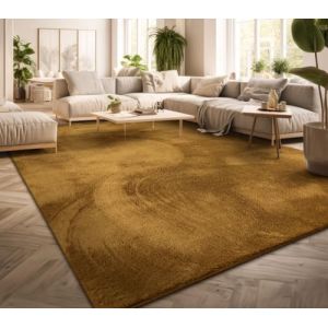 Tapis Poil Ras Tapis De Salon Monochrome Design Moderne Lavable, Couleur: Jaune Foncé Moutarde Jaune, Dimension:160x220 cm (marche-de-tapis, neuf)