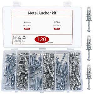120 PcsChevilles pour Plaques de Plâtre avec Vis Autoperceuses (60 Vis+60 Chevilles), Chevilles pour Murs Creux Métal pour Fixation Béton Plaques de Plâtre (3 têtes) (JunShengMaoYi, neuf)