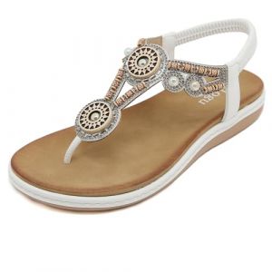 FOGOIN Sandales Femme Été Confortable Tong Mode Bohème Chaussures pour Plage Plate et Elégant,41 EU,Blanc (Baixiangguo, neuf)