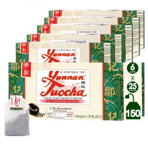 Yunnan Tuocha – Thé Tuocha 100% Naturel - Régule le Cholestérol & Drainant – 150 Sachets (6x25)- 300g - Origine Yunnan Garantie(L'élégance - Version 1978-2015) (ZOUJI TUOCHA, neuf)