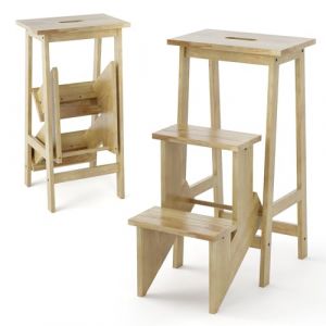 COSTWAY Tabouret Escabeau en Bois d'H&eacute;v&eacute;a Pliant, Marchepied 3 Marches, Escabeau Multifonctionnel avec Marches R&eacute;versibles, Portable, 57 X 41 X 76 cm, Capacit&eacute; 310 kg (Naturel) (FDS GmbH, neuf)