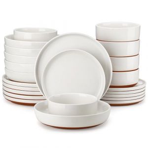 MALACASA Service de Vaisselle en Grès Cérame, Lot Assiette de Table 6 personnes 24 pièces avec 6 Assiettes plates, Assiettes à dessert, Assiettes à Soupe, Bols à Céréales - Série TARA (MALACASA Online Store, neuf)