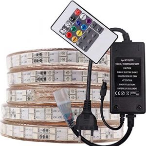 XUNATA Ruban à LED RGB, 220V 230V 5050 120leds / m IP65 étanche, Non Auto-adhésif, Strip Flexible de Bande LED pour Chambre, Bar, Fête, Mariage, Jardin, déco de Noël (10M) (tomaslai2018, neuf)