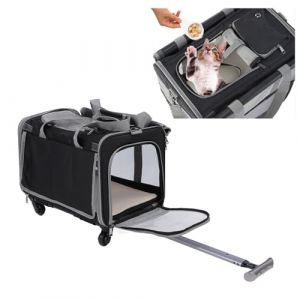Sac de Transport pour Animaux de Compagnie Bewinner avec Roulettes, Pliable, Sac à Dos Roulant, Bandoulière, Sac de Transport Doux pour Chat et Chien, Noir, Taille M, 47x30x39cm (Qinqinzi, neuf)