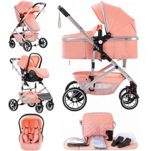 Lnhcrbs Poussette 3 en 1,Poussette Tout Terrain Pliable en Un Seul Clic, Stroller Bébé Haute (38.5cm), Pushchair Nouveau Né est Verrouillable Sur Les Roues Avant (Lnhcrbs, neuf)