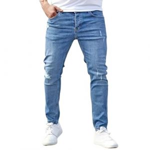 Hommes Multi - Poches Jeans Cargo Side Bags Homme Crayon Jeans Hip Hop Cargo Jean Jogging Pantalons (S5Light Blue,M) (ZDJSWJ STORE, neuf)