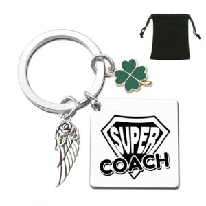 ZYMGUO Porte-Clés Sportif avec Breloque Aile d'Ange, Trèfle Vert et Pendentif Décoratif, Cadeau Original pour Fans de Moto, Basket, Rugby, avec Pochette Noire (super coach) (zhejiangdingnuowangluogongchengyouxiangongsi, neuf)