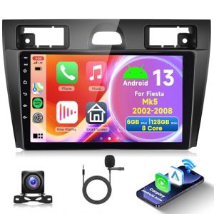 6G+128G 8 Core sans Fil Carplay Android 13 Autoradio 2 Din pour Ford Fiesta Mk5 2002-2008 9 Pouces Autoradio avec Android Auto GPS Navi WiFi 32EQ DSP Mirror Link Bluetooth FM/RDS/SWC Caméra de Recul (Rimoody Direct, neuf)