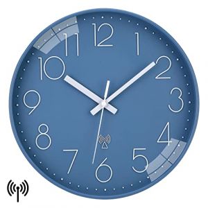 VIVILINEN Horloge Murale Radio Pilotée Silencieuse 30cm sans tic-tac Pendule Murale pour Chambre Cuisine Salon Changement d'heure Automatique avec Mecanisme Radio (Adonauss, neuf)