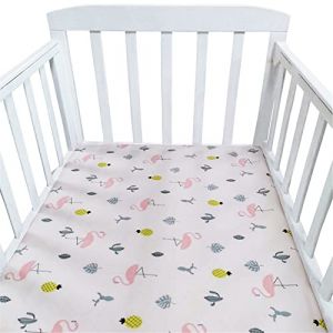 Hiseng Drap Housse Landau Berceau Lit d'Appoint, Étoile Animal Draps-Housses pour Un Lit Bébé, Coton Housse de Matelas Universels Élastique Protège Matelas pour Enfant (Flamant,130x70cm) (Hiseng, neuf)