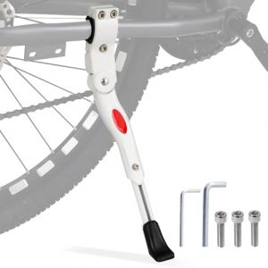 TRKIMAL Béquille de vélo en alliage d'aluminium réglable en hauteur arrière côté vélo Kick Stand Fit pour VTT et vélo de route de 61 à 71 cm avec clé Allen 2 pièces (blanc) (Trkimal, neuf)