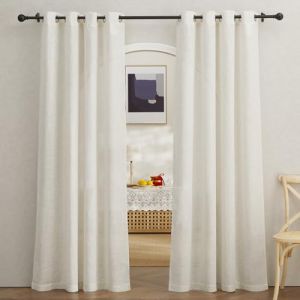 PONY DANCE Rideau Voilage Beige - Rideaux Salon Voile en Lin Draperies Demi Transparent D&eacute;coration de Maison avec Oeillets, Largeur 140 cm sur Hauteur 210 cm, Beige Clair, Lot de 2 (RYB HOME EU, neuf)