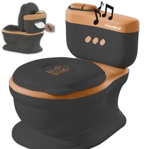 Twinky® Pot pour bébé et enfant - Potty Trainer 3 en 1 - Toilettes pour bébé - Avec son chasse d'eau - Design compact - Musique et porte-rouleau - Siège de toilette parfait pour les enfants - Noir (Shipple, neuf)