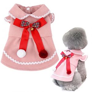 Zunea Robe d'hiver de No&euml;l pour Petit Chien Fille Robe de Princesse de No&euml;l avec N?UD Papillon Mignon et Cloche Tenue Douce et Chaude Manteau Robe V&ecirc;tement pour Chihuahua Rose S (Qingqiuk, neuf)