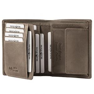 MATADOR Portefeuille Homme Cuir #Vigo avec &eacute;l&eacute;gante Bo&icirc;te Cadeau, Luxe Porte Carte RFID Homme, Portefeuille Carte Grise avec de Nombreux Compartiments &agrave; Cartes en Gris (MATADOR LEDER "The German Brand", neuf)