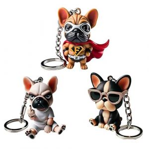 Lot de 4 porte-clés amusants en forme de bouledogue français, porte-clés pour voiture, portefeuille, sac (AXNUO, neuf)