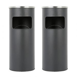 Belfoyer 2 x Poubelle avec Cendrier, 30 L, Cendrier sur pied en acier inoxydable de haute qualité, Poubelle Cendrier pour Hôtel Jardin Extérieur Supermarché (Noir-2PCS) (zvzhano, neuf)