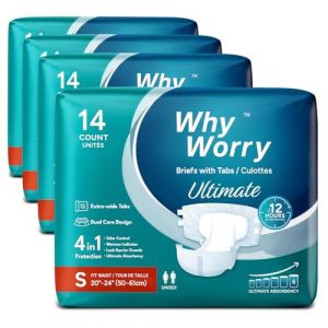 WhyWorry Ultimate Couches Adultes pour Fuite Urinaire Importantes, Changes Complets pour Incontinence, Culotte Absorbante Jetables pour Homme & Femme, Contr&ocirc;le des Odeurs, Unisexe, Taille S, 56 Unit&eacute;s (COCO HEALTHCARE, neuf)