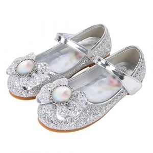 Eleasica Fille Talons Plats Chaussures de Princesse Reine des Neiges Elsa Anna Paillettes D&eacute;guisement Violet Argent&eacute; Bleu Rose Doux Halloween No&euml;l Anniversaire Carnaval Cosplay ,26 EU,Argent&eacute; (Eleasica, neuf)