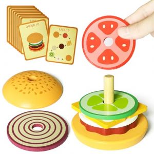 Bois Empilable Hamburger Jouet, Cuisine Enfant en Bois Montessori Jouet Faux Alimentaires Jouet Jeu d'imitation Enfant Pain Puzzle Accessoire Cuisine Ustensiles Jouets (Hamburger) (Cityxi, neuf)
