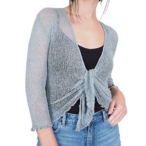 Mimosa Mesdames Femme Grande Taille Boléro au Crochet Briller en Dentelle Plaine Etendue Résille Cardigan Haussement D'épaules (Taille Unique, Grey) (Evoque, neuf)