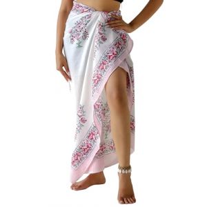 THE ART BOX Paréo 100% Coton pour Femme, imprimé Main Indienne, paréo, Cache-Maillot de Bain Long (185,4 x 109,2 cm), Rose avec Marron, Taille Unique (theartbox-eu, neuf)