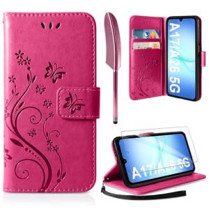 AROYI Coque Compatible avec Samsung Galaxy A17 / A26 5G, Retro Design PU Etui Housse en Cuir Portefeuille de Protection Fonction Stand Video Porte Carte Credit Ticket Flip Case Rose Rouge (TongJo, neuf)