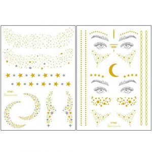 Lot de 2 autocollants de tatouage, tatouages métallisés, tatouages faciaux, autocollants pour les vacances, pour les filles et les jeunes femmes, pour les yeux/le visage, fête, festival (guangzhoukualinpashangmaoyouxiangongsi, neuf)