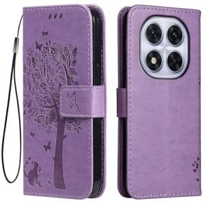 Topme &Eacute;tui en Cuir pour POCO X7 5G / Redmi Note 14 Pro 5G (6.67" inches), [ Coque Housse de T&eacute;l&eacute;phone Style Motif Chat Et Arbre] - Violet Clair (topme, neuf)