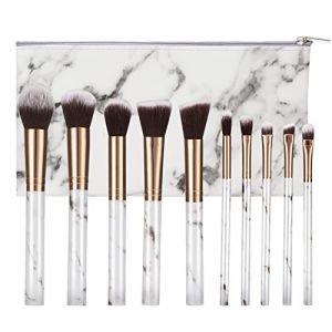 Ensembles de Pinceaux de Maquillage en Marbre Professionnels Brosse Cosm&eacute;tique pour Poudre Libre, Contours, Ombres, Ombres &agrave; Paupi&egrave;res et Fond de Teint, avec Sac en Cuir PU 10 Pi&egrave;ces (Blanc) (Huaxh, neuf)