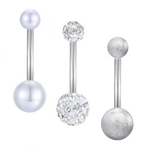Besyvvin 14G 16mm Piercing Nombril Argent en Acier Chirurgical CZ Brillant Perle Piercing Nombril Anneau Piercing Bijouterie (WeSiwon, neuf)