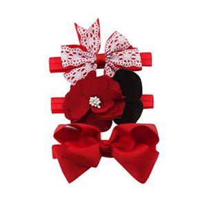DAY8 3 Pcs Bandeau Cheveux Bébé Fille Baptême Hiver Fleur Bandeau Bébé Fille Naissance Cérémonie Photographie Noeux Enfant Headband élastique Fête Cadeau Naissance Bébé Anniversaire Pour 0.5-8 Ans (SoLu DAY8, neuf)