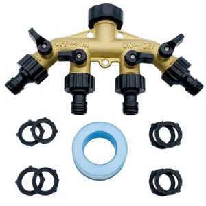 MEYAGOT 4 Voies Séparateur De Tuyau, Adaptateur De Robinet 4 Voies, Répartiteur 4 Voies en Laiton Massif Répartiteur De Tuyau D'arrosage Séparateur De Tuyau pour L'irrigation du Jardin (Astronomy Sp. z o.o., neuf)